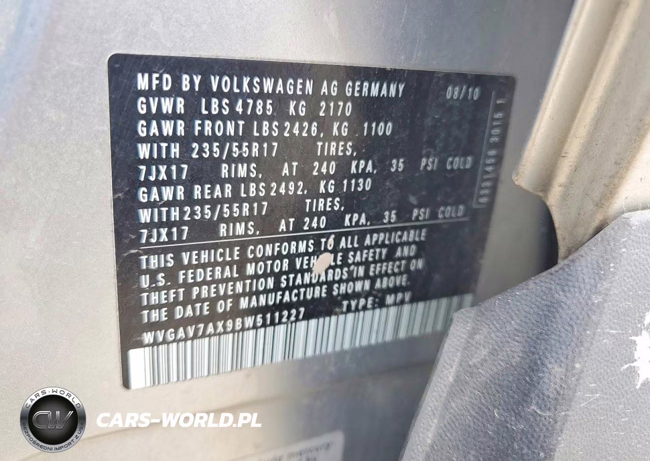 2011 Volkswagen Tiguan S VIN:WVGAV7AX9BW511227 - 13