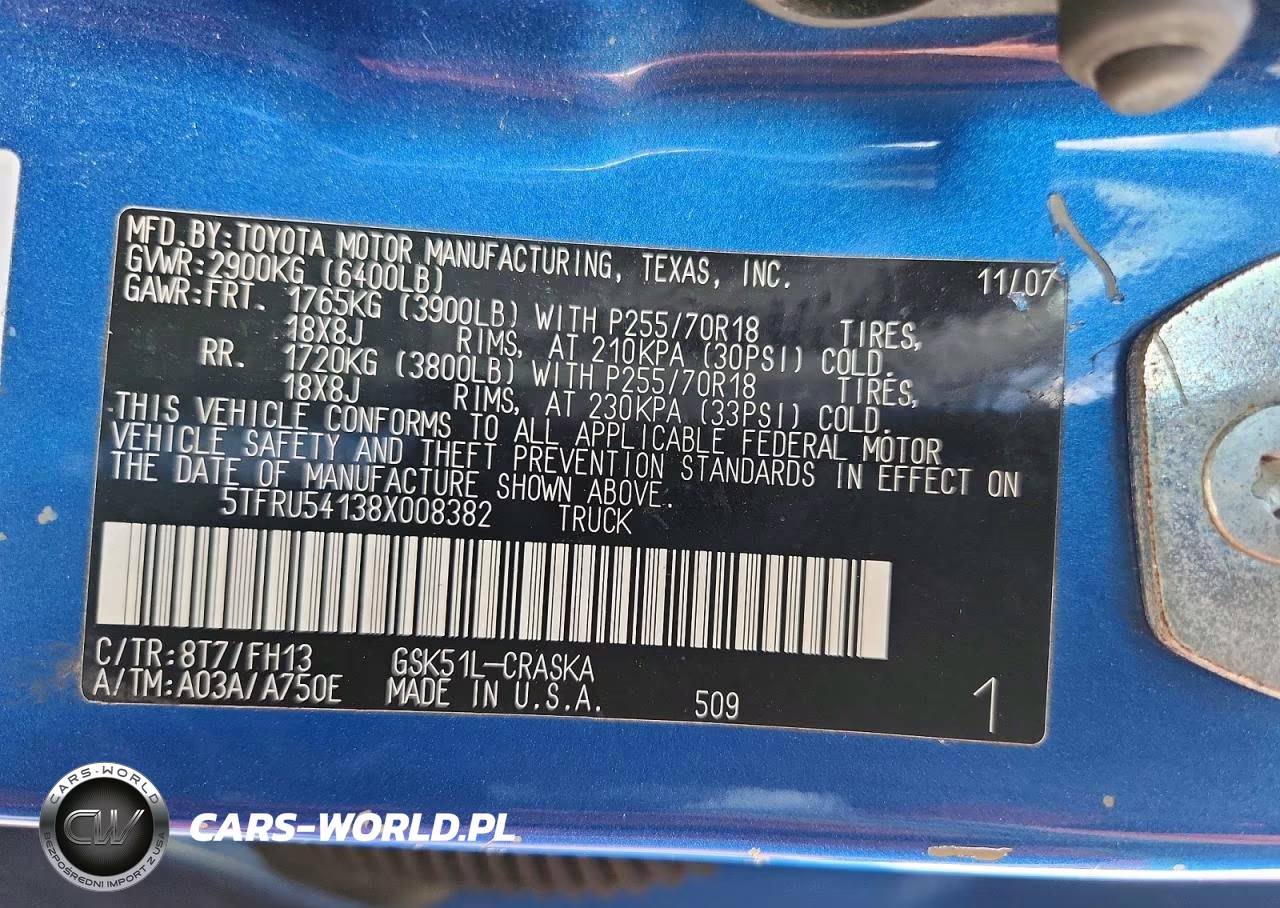 2008 Toyota Tundra Grade VIN:5TFRU54138X008382 - 12