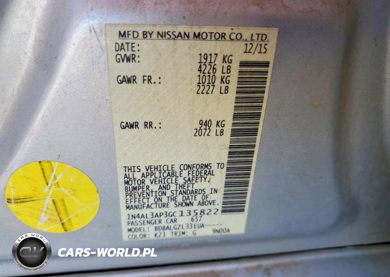 2016 Nissan Altima 2.5 S VIN:1N4AL3AP3GC135822 - 12