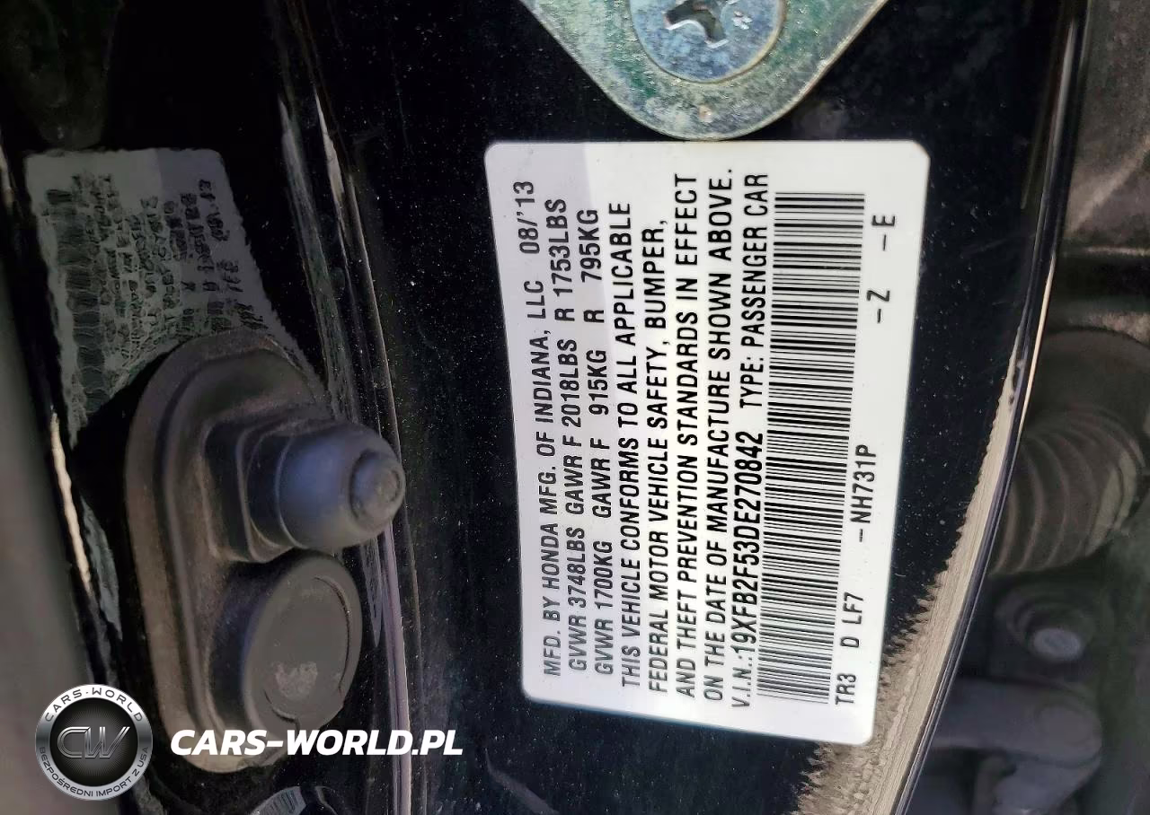 2013 Honda Civic Lx VIN:19XFB2F53DE270842 - 12