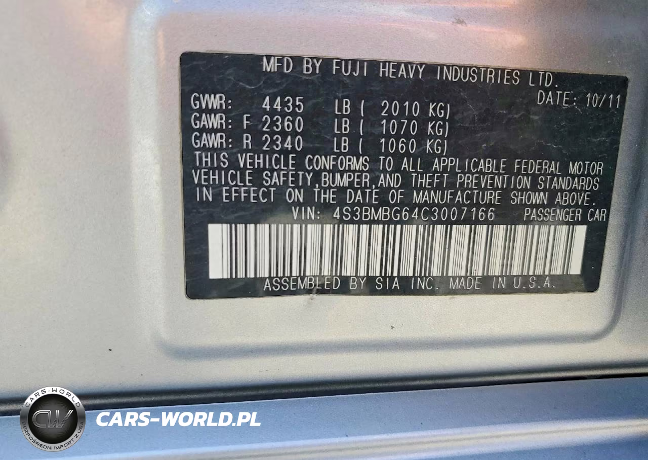 2012 Subaru Legacy 2.5I Premium VIN:4S3BMBG64C3007166 - 13