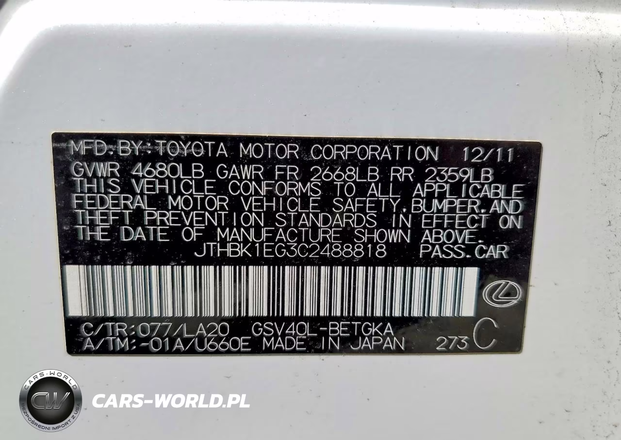 2012 Lexus Es 350 VIN:JTHBK1EG3C2488818 - 13