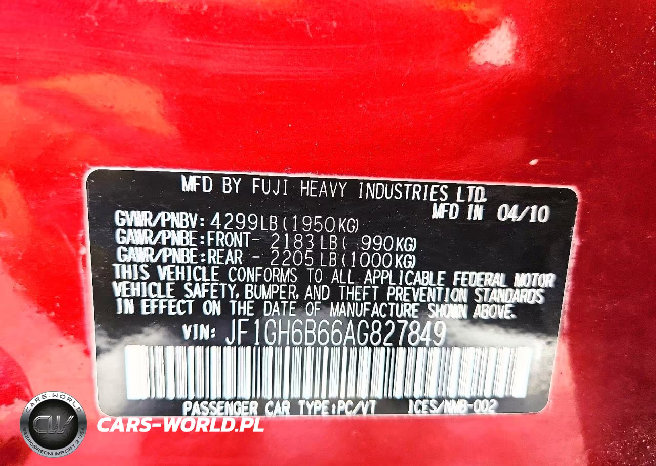 2010 Subaru Impreza 2.5I Premium VIN:JF1GH6B66AG827849 - 13