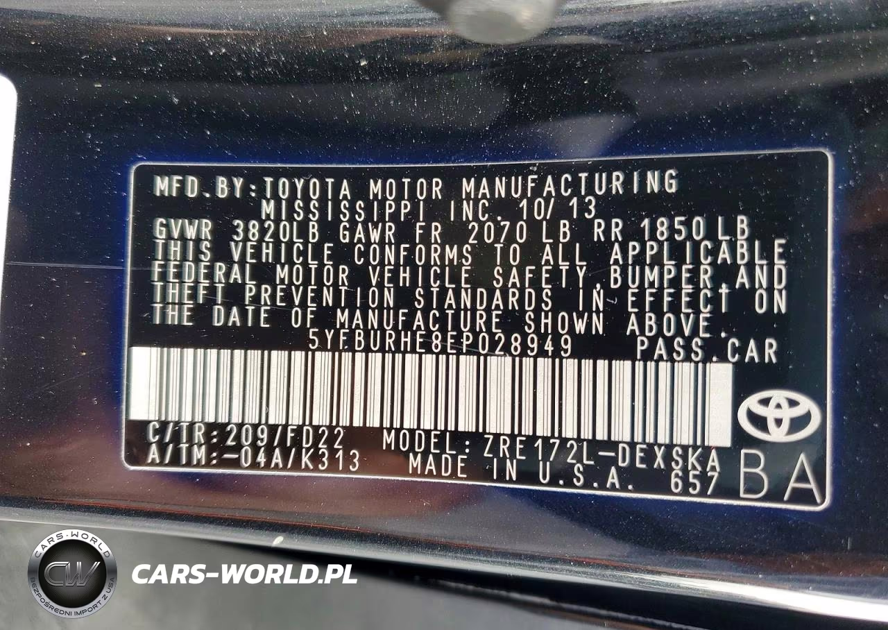 2014 Toyota Corolla S Plus VIN:5YFBURHE8EP028949 - 12