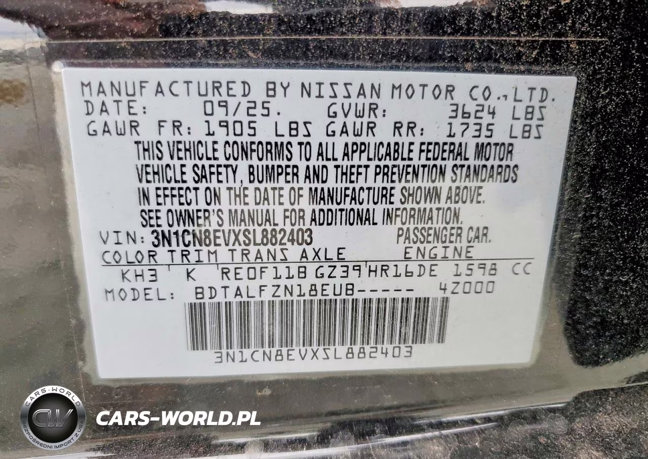2025 Nissan Versa Sv VIN:3N1CN8EVXSL882403 - 12