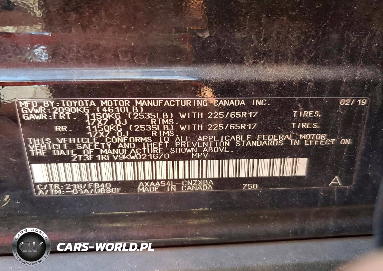 2019 Toyota Rav4 Le VIN:2T3F1RFV9KW021670 - 13