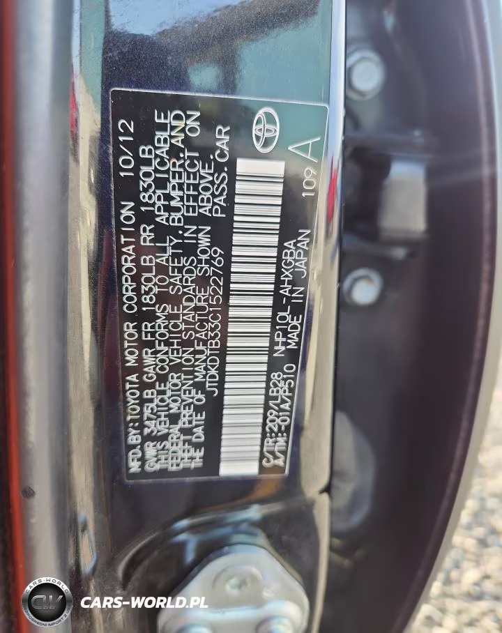 2012 Toyota Prius C Four VIN:JTDKDTB33C1522769 - 12