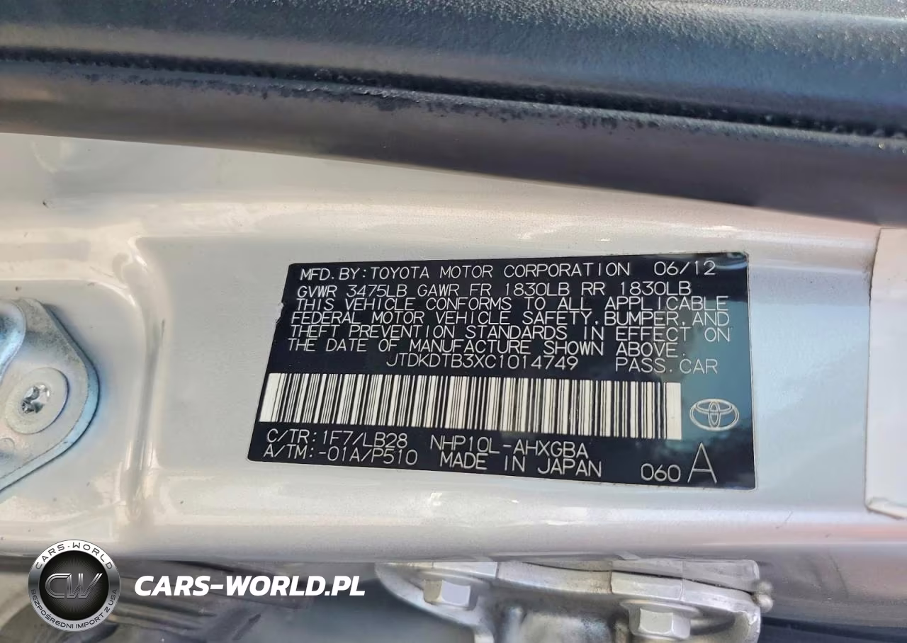 2012 Toyota Prius C Four VIN:JTDKDTB3XC1014749 - 12