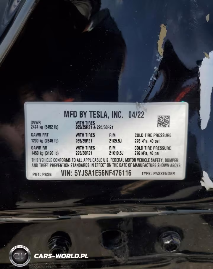 2022 Tesla Model S VIN:5YJSA1E56NF476116 - 13