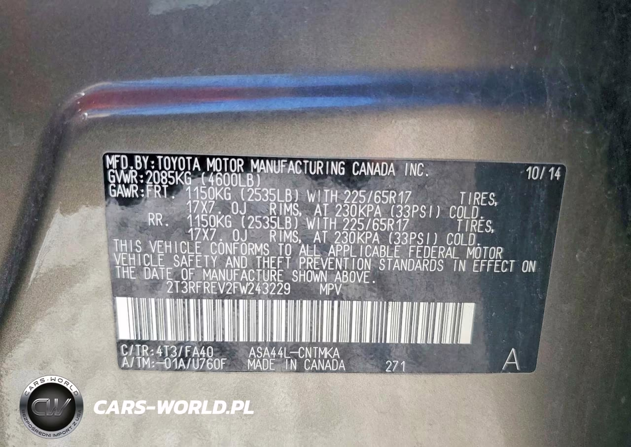 2015 Toyota Rav4 Xle VIN:2T3RFREV2FW243229 - 13