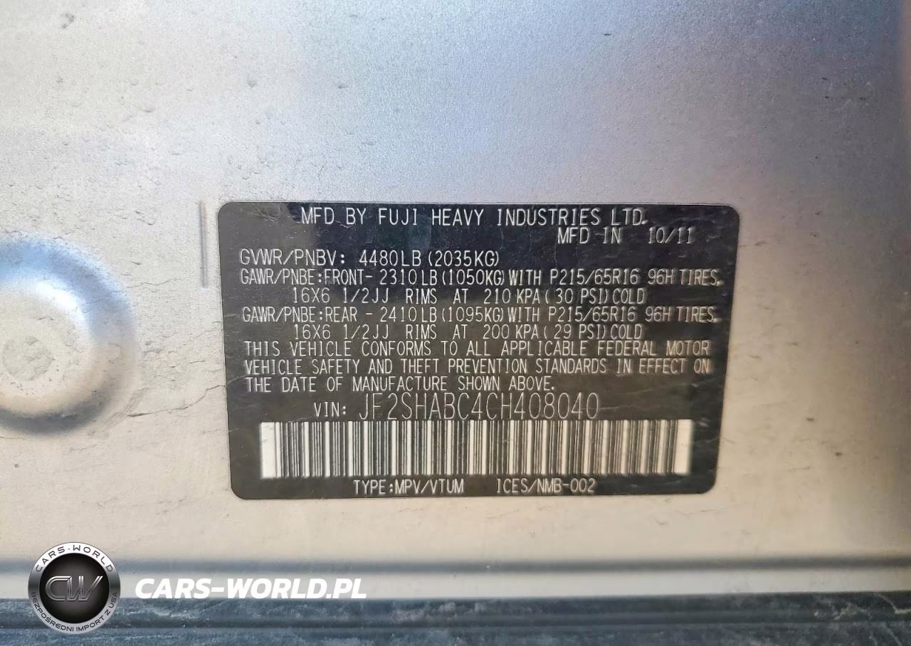 2012 Subaru Forester 2.5X VIN:JF2SHABC4CH408040 - 13