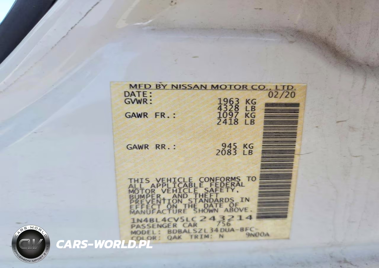 2020 Nissan Altima Sr VIN:1N4BL4CV5LC243214 - 12