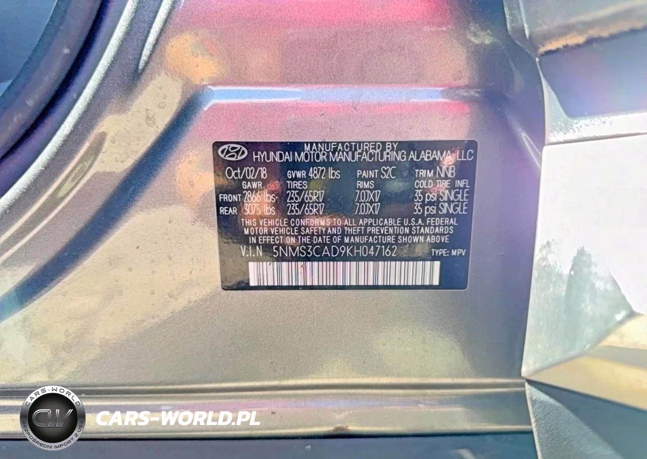 2019 Hyundai Santa Fe Sel 2.4L VIN:5NMS3CAD9KH047162 - 10