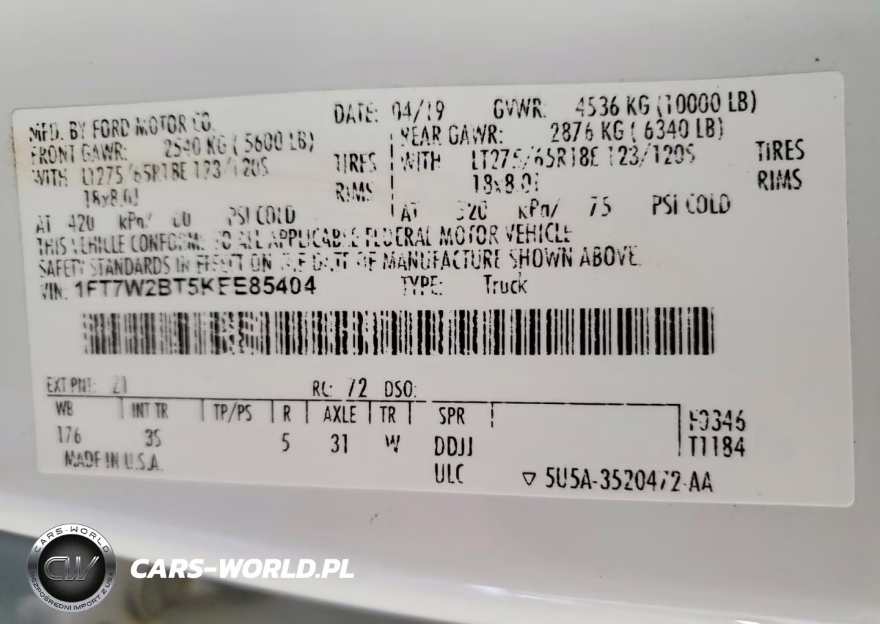 2019 Ford F250 Super Duty VIN:1FT7W2BT5KEE85404 - 12