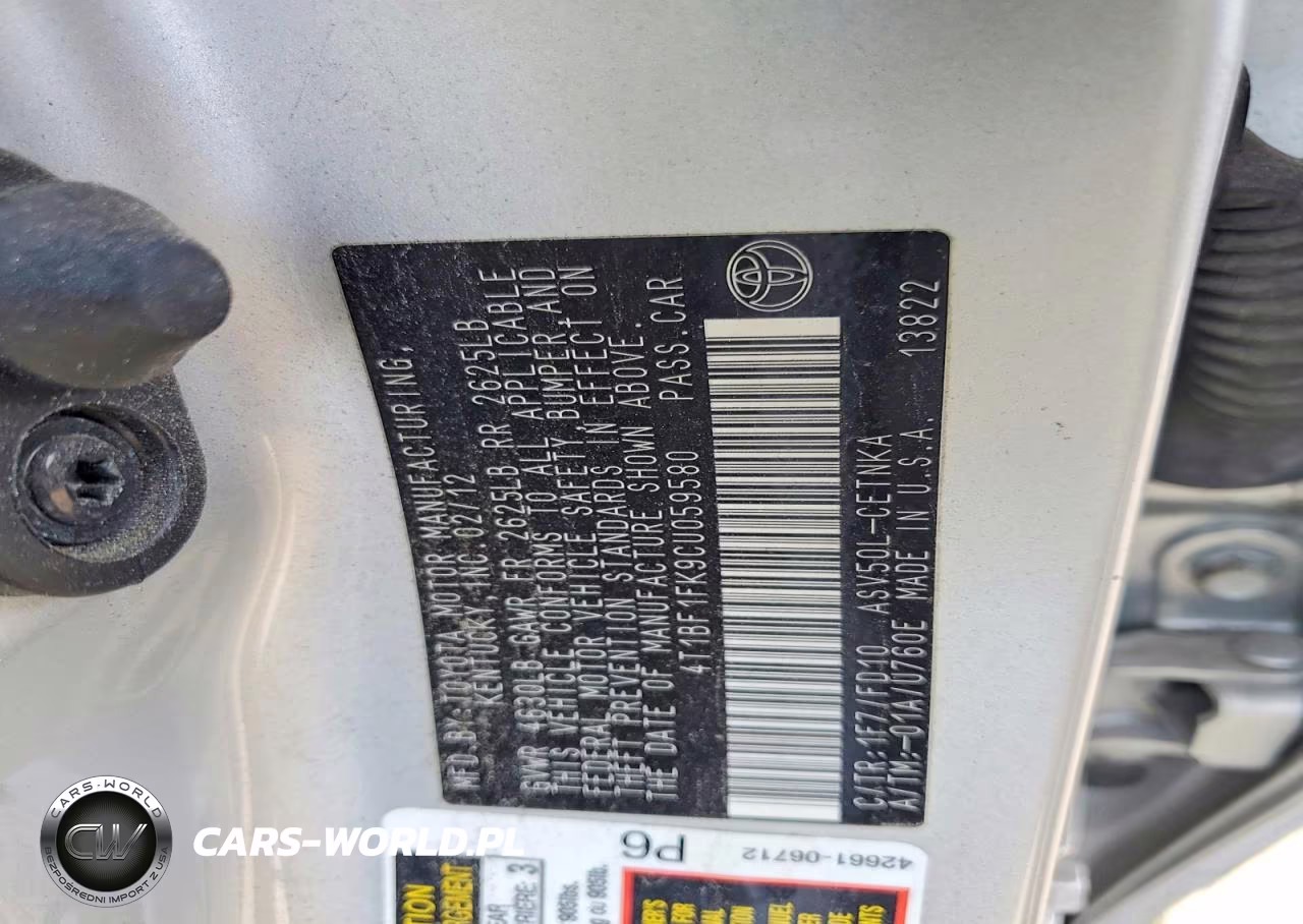 2012 Toyota Camry Le VIN:4T1BF1FK9CU059580 - 12