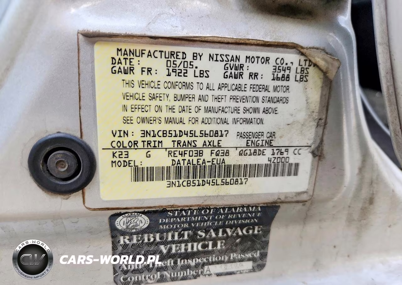 2005 Nissan Sentra 1.8 VIN:3N1CB51D45L560817 - 13
