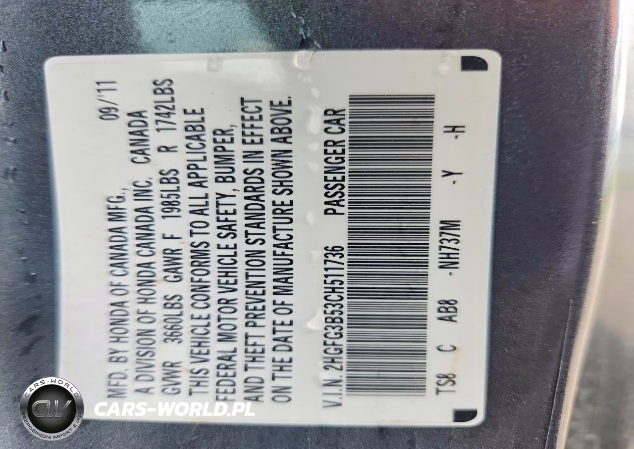 2012 Honda Civic Lx VIN:2HGFG3B53CH511736 - 12