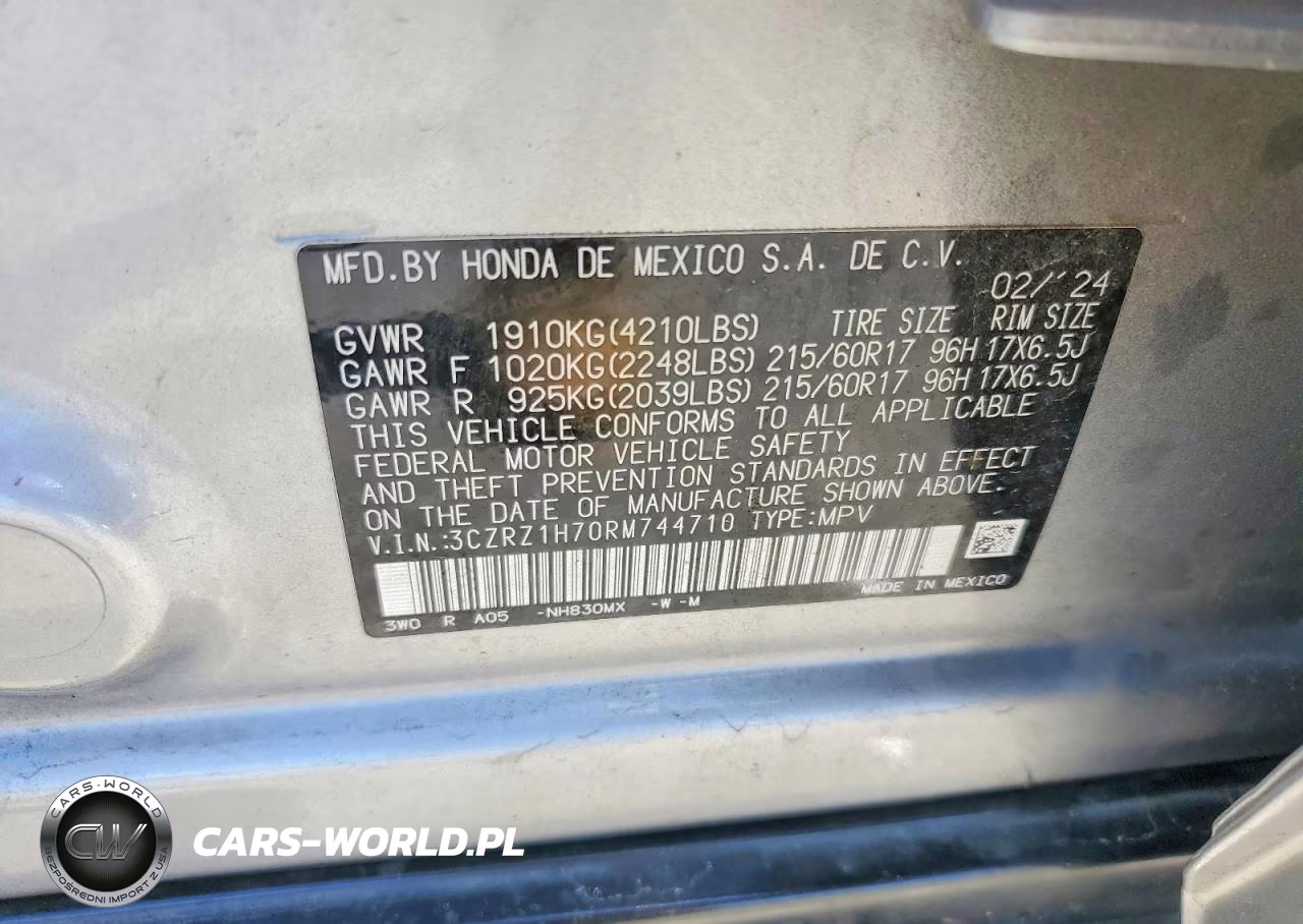 2024 Honda Hr-V Exl VIN:3CZRZ1H70RM744710 - 14