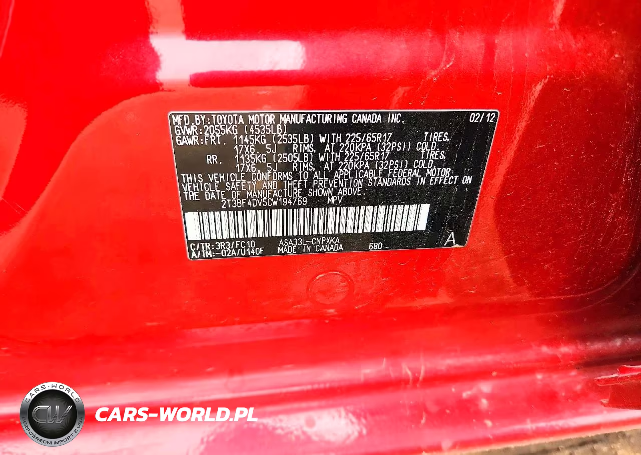 2012 Toyota Rav4 Base VIN:2T3BF4DV5CW194769 - 12