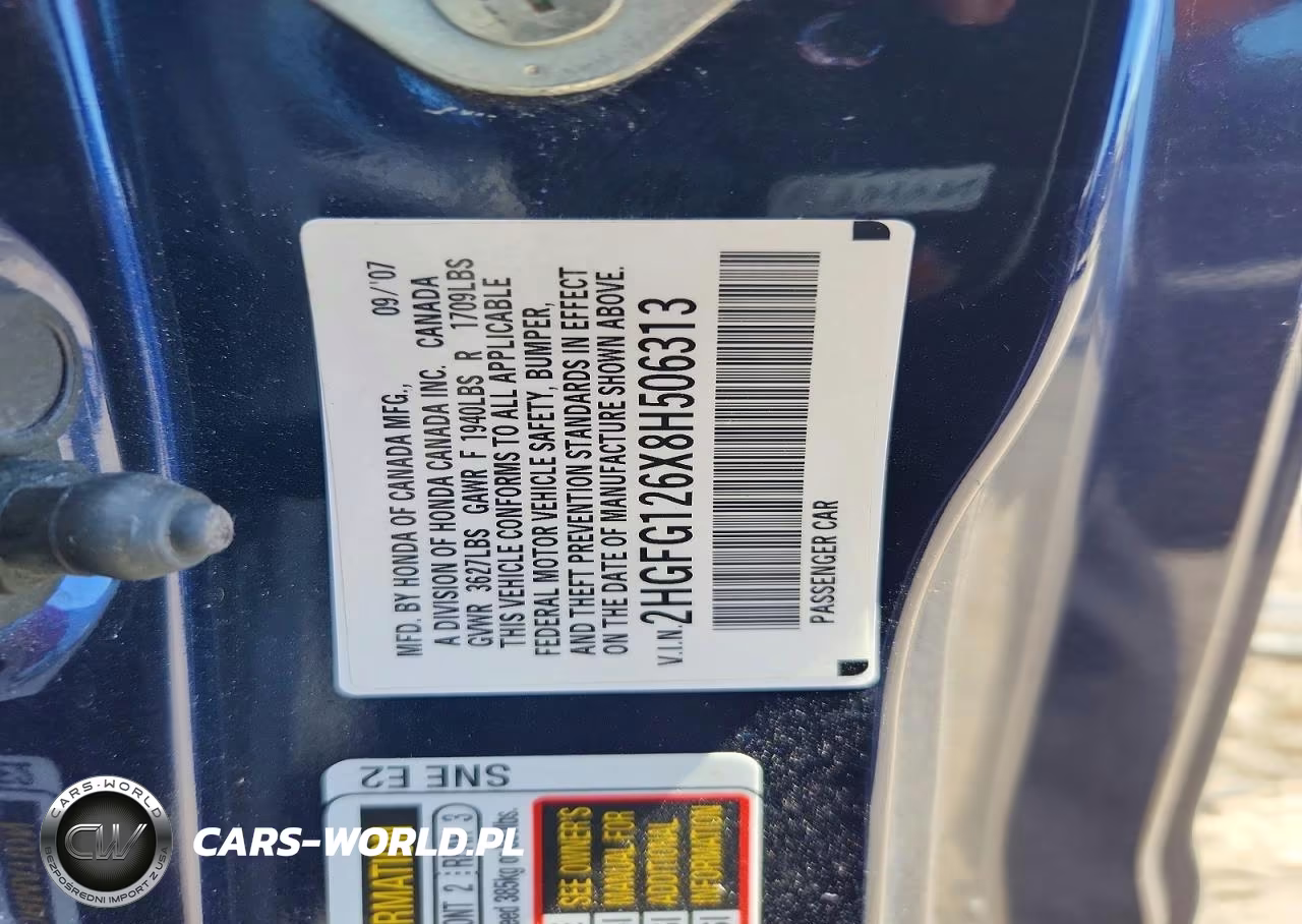 2008 Honda Civic Lx VIN:2HGFG126X8H506313 - 12