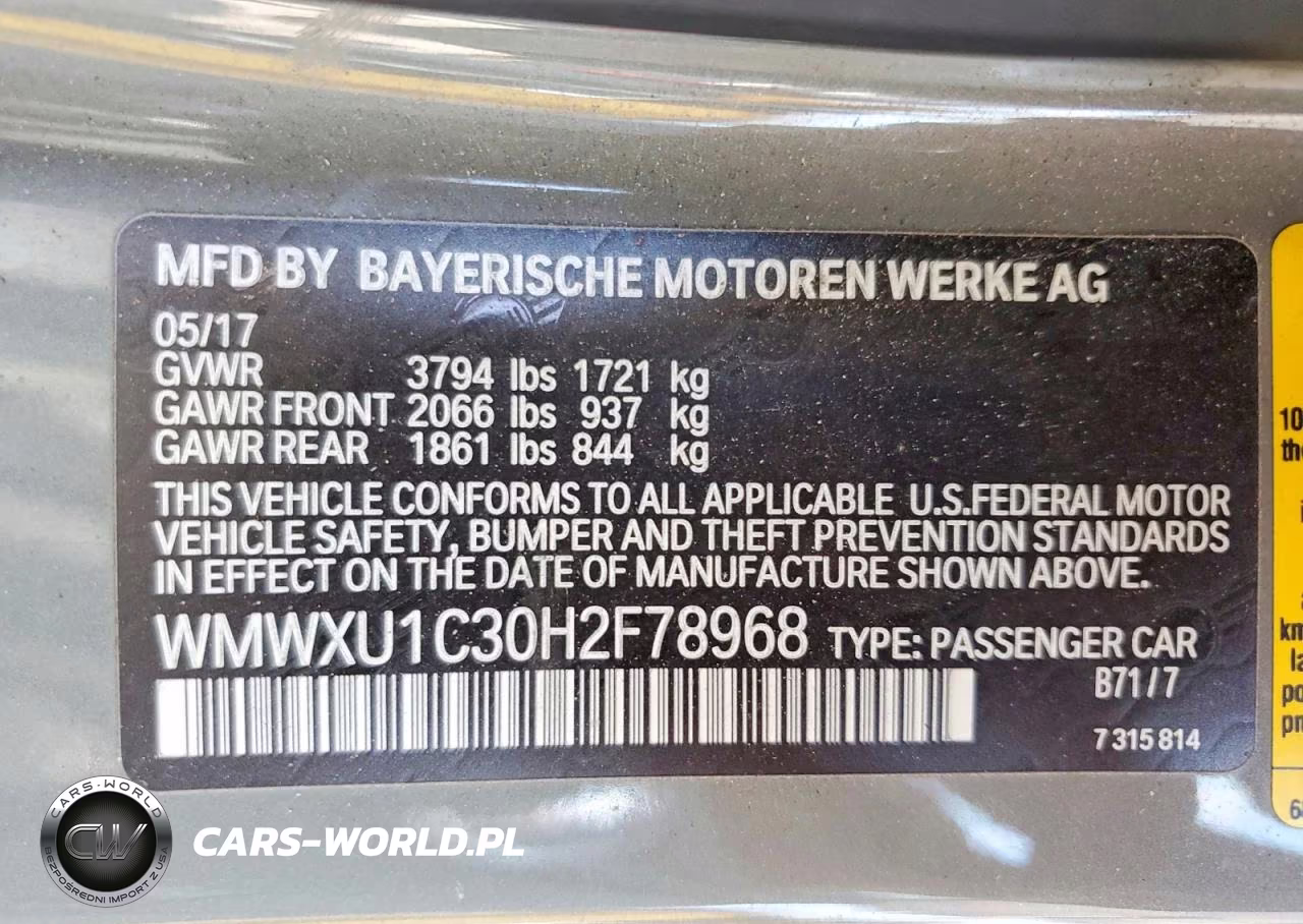 2017 Mini Cooper VIN:WMWXU1C30H2F78968 - 12