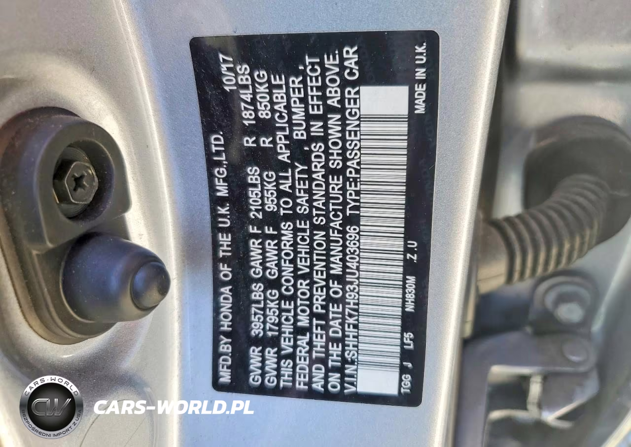 2018 Honda Civic Sport Touring VIN:SHHFK7H93JU403696 - 12