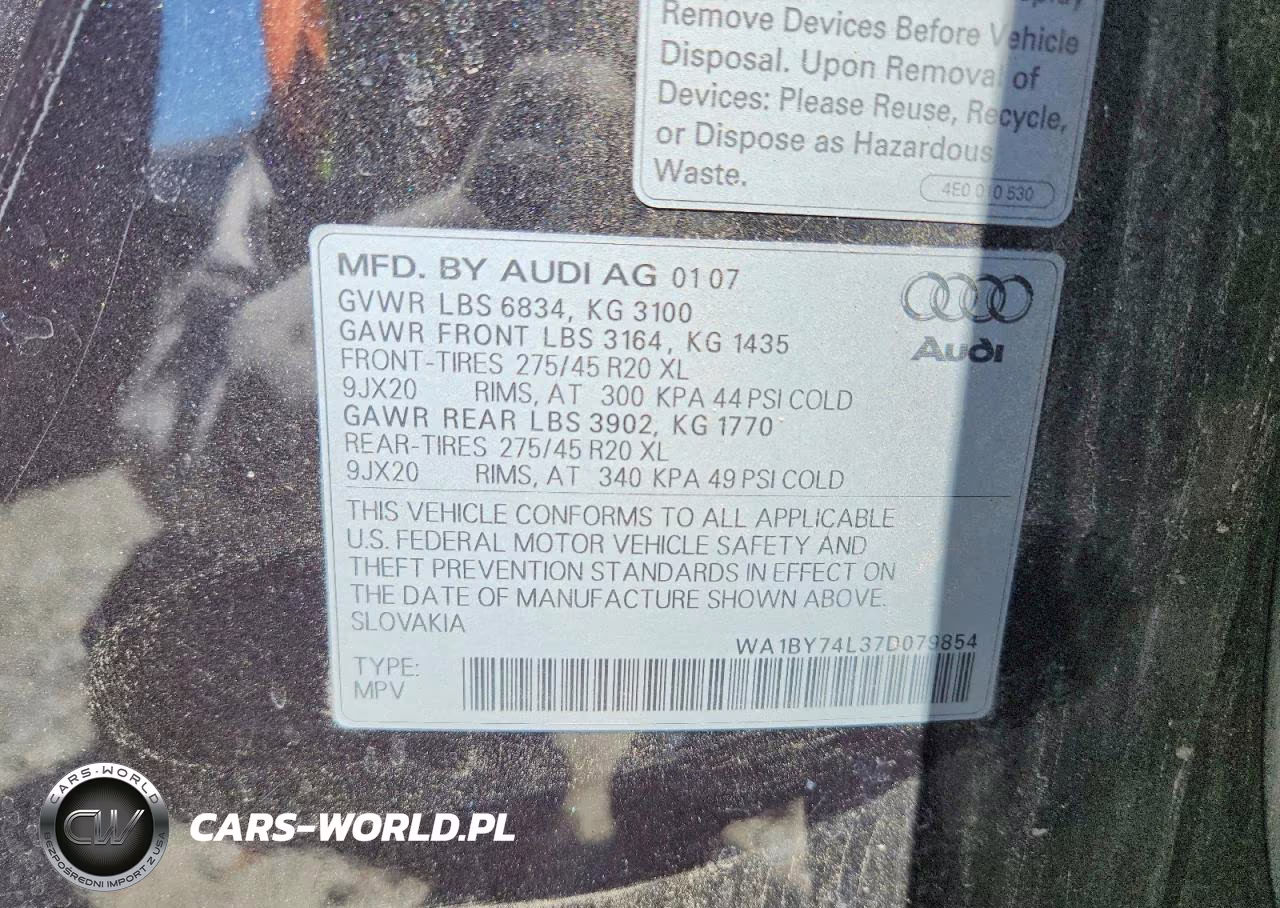 2007 Audi Q7 3.6 Quattro Premium VIN:WA1BY74L37D079854 - 13