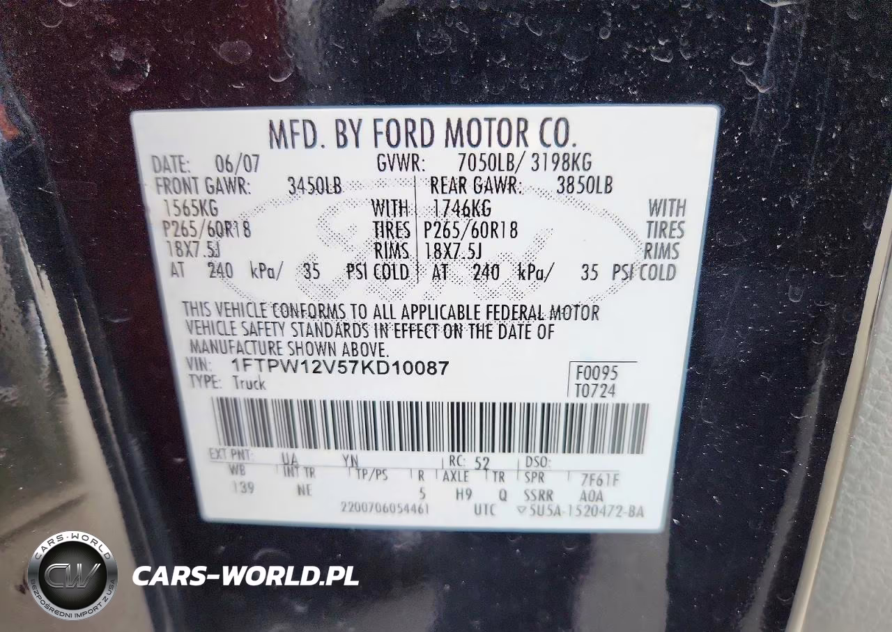2007 Ford F150 Supercrew VIN:1FTPW12V57KD10087 - 12