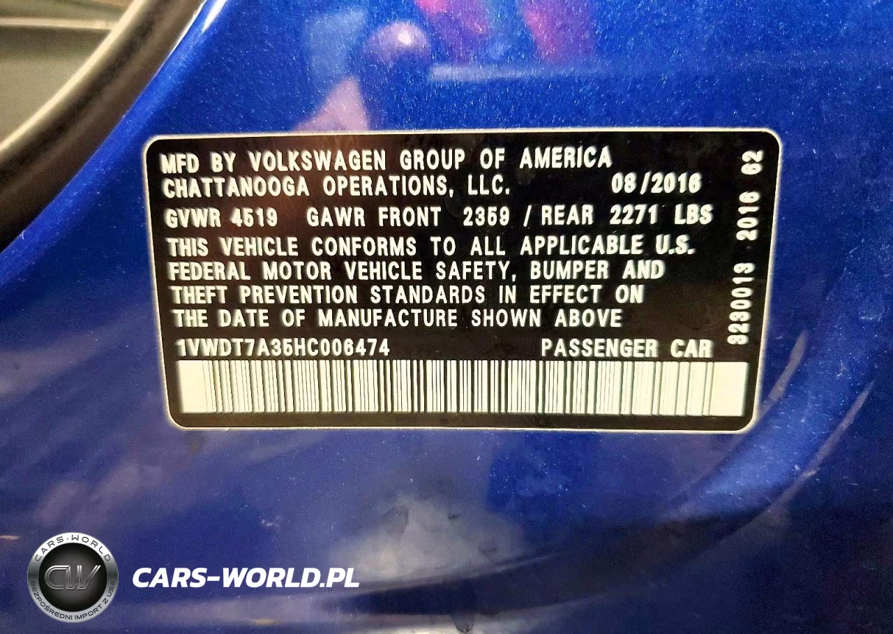 2017 Volkswagen Pasaat VIN:1VWDT7A35HC006474 - 12