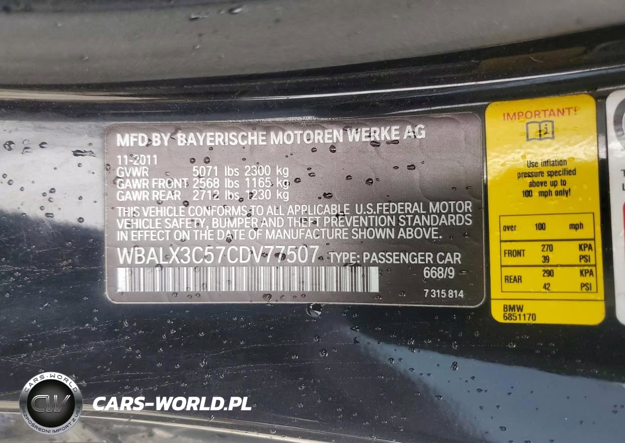 2012 BMW 650 I VIN:WBALX3C57CDV77507 - 12