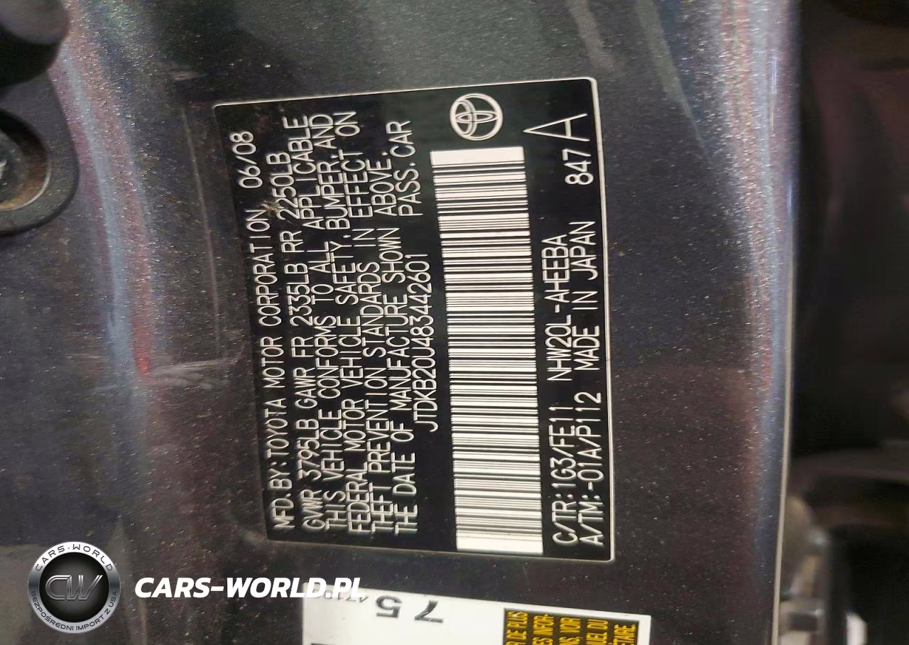 2008 Toyota Prius Base VIN:JTDKB20U483442601 - 12