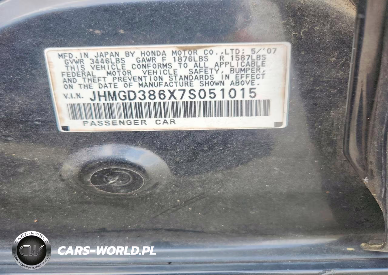 2007 Honda Fit S VIN:JHMGD386X7S051015 - 13
