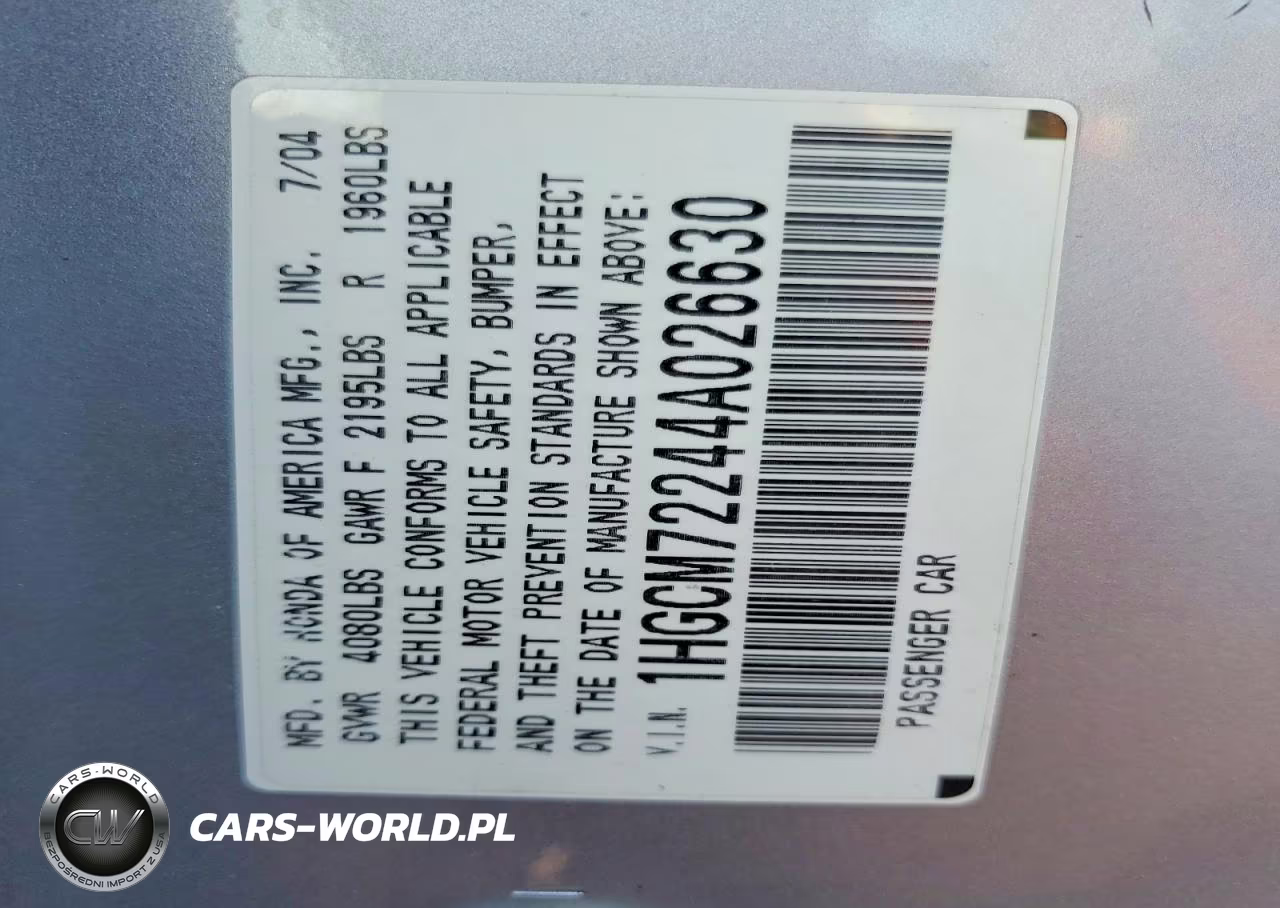 2004 Honda Accord Lx VIN:1HGCM72244A026630 - 12