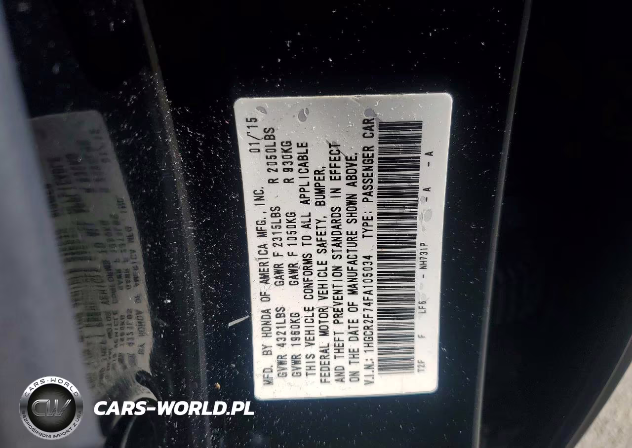 2015 Honda Accord Ex VIN:1HGCR2F74FA105034 - 12