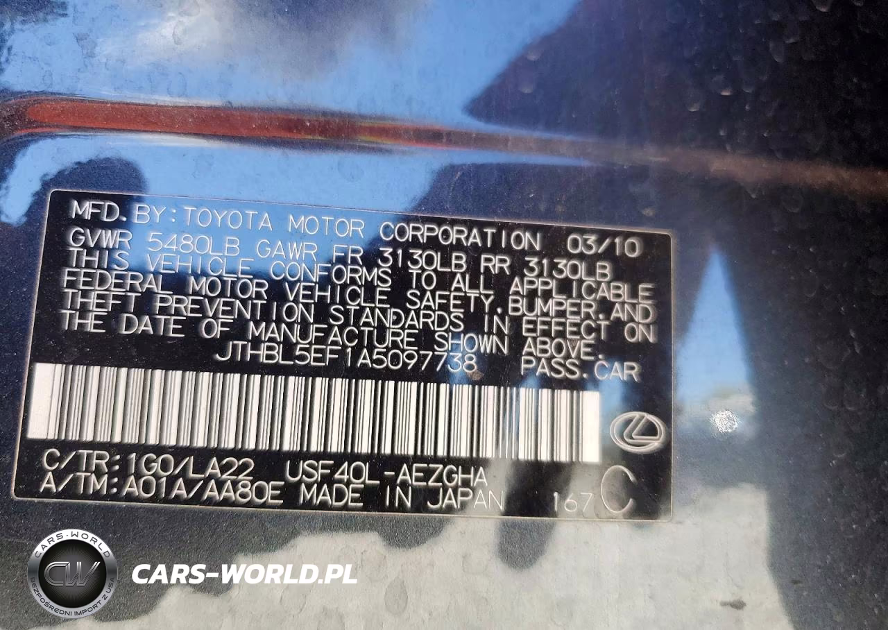 2010 Lexus Ls 460 VIN:JTHBL5EF1A5097738 - 12