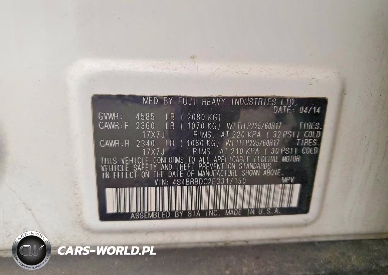 2014 Subaru Outback 2.5I Premium VIN:4S4BRBDC2E3317150 - 13