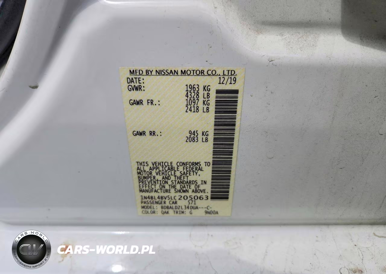 2020 Nissan Altima S VIN:1N4BL4BV5LC205063 - 12