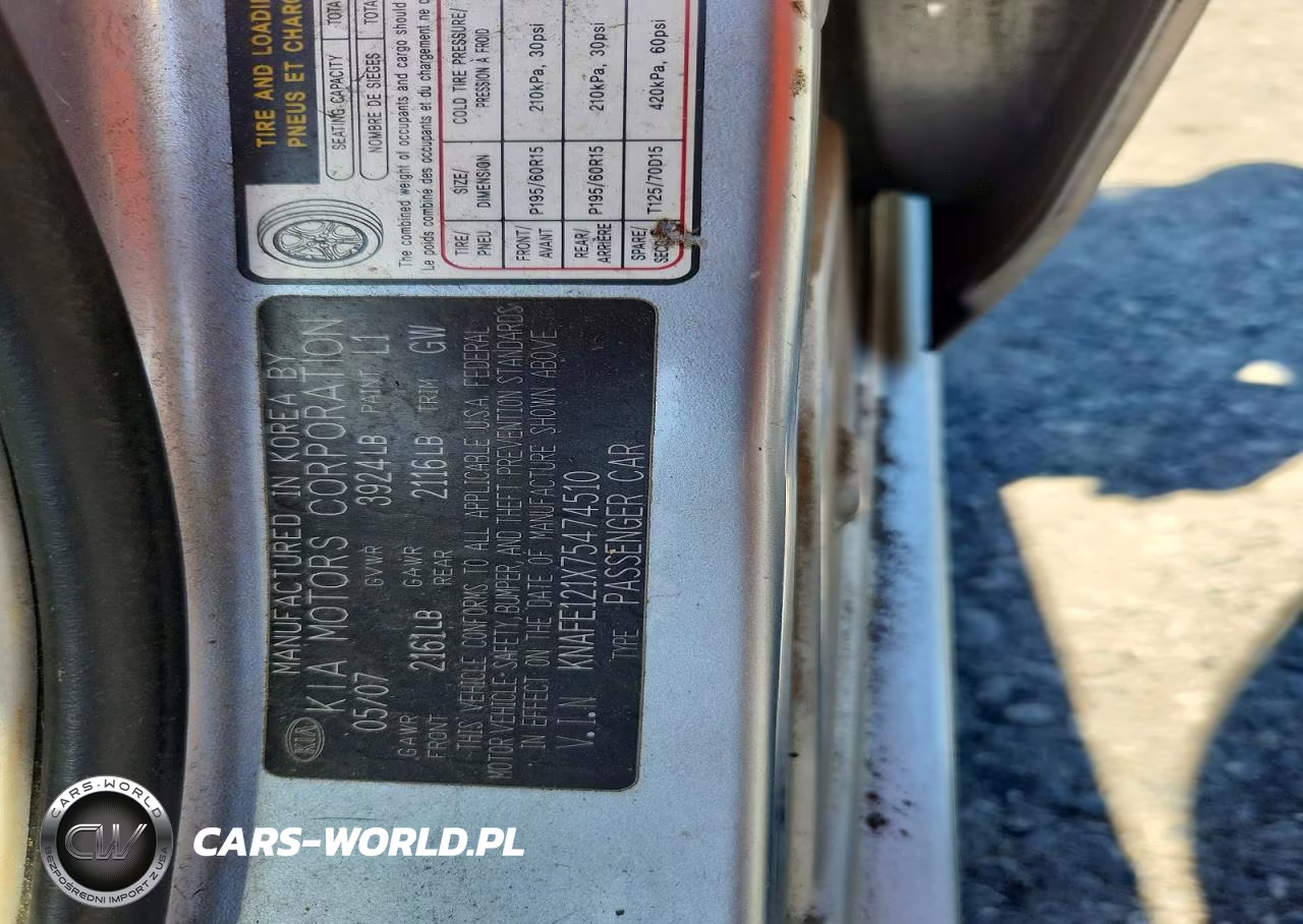2007 Kia Spectra VIN:KNAFE121X75474510 - 12