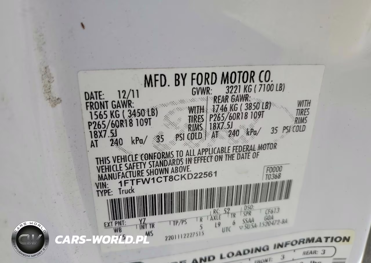 2012 Ford F150 Supercrew VIN:1FTFW1CT8CKD22561 - 12