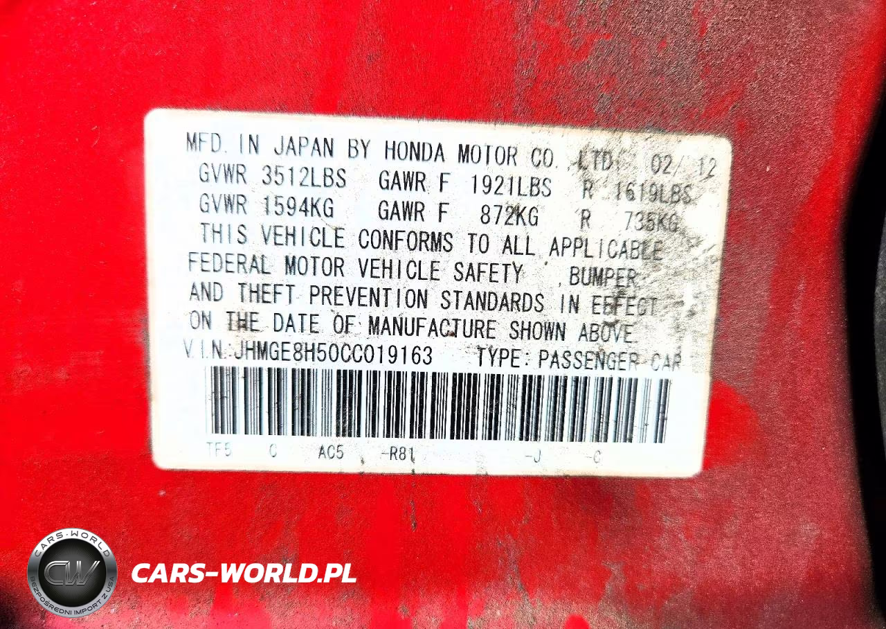 2012 Honda Fit Sport VIN:JHMGE8H50CC019163 - 12