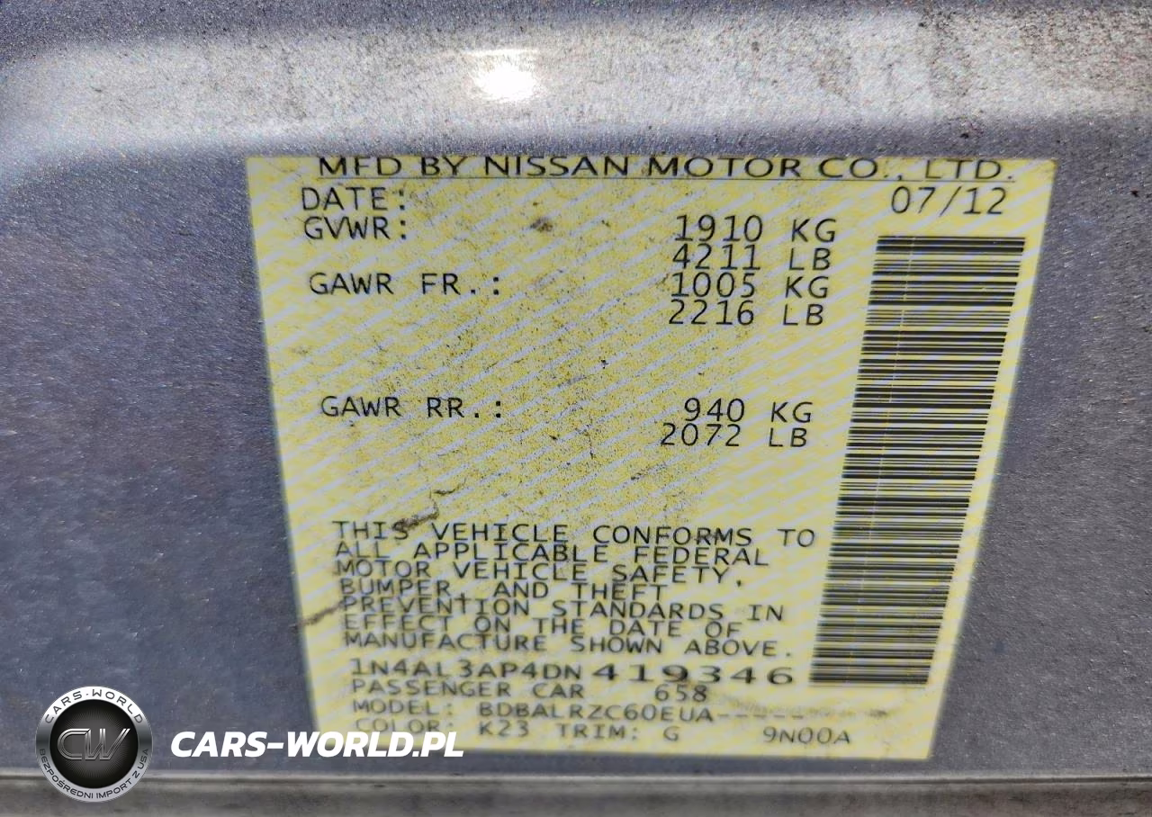 2013 Nissan Altima 2.5 VIN:1N4AL3AP4DN419346 - 12