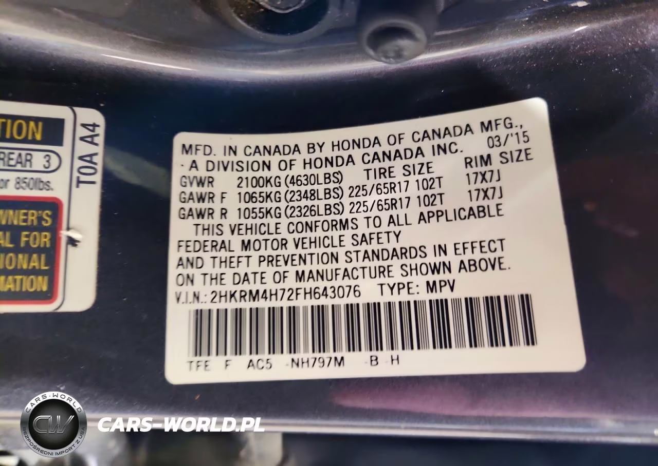 2015 Honda Cr-V Exl VIN:2HKRM4H72FH643076 - 13