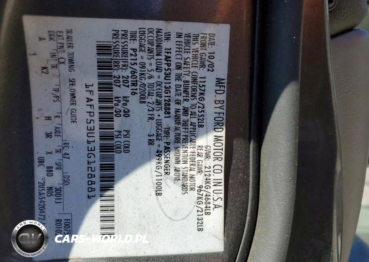 2003 Ford Taurus Se VIN:1FAFP53U13G128881 - 12