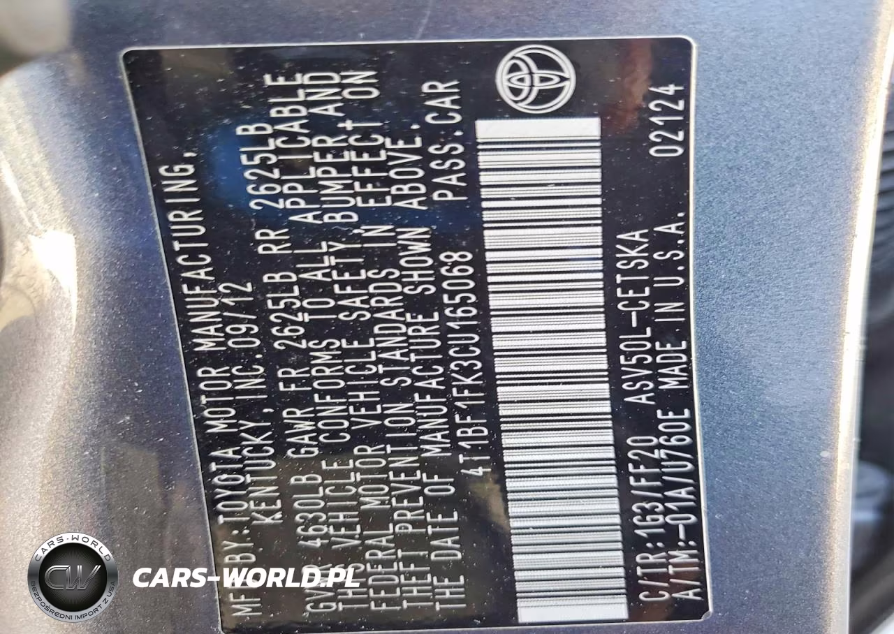 2012 Toyota Camry Se VIN:4T1BF1FK3CU165068 - 12