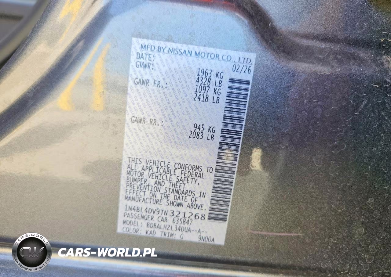 2026 Nissan Altima Sv VIN:1N4BL4DV9TN321268 - 12