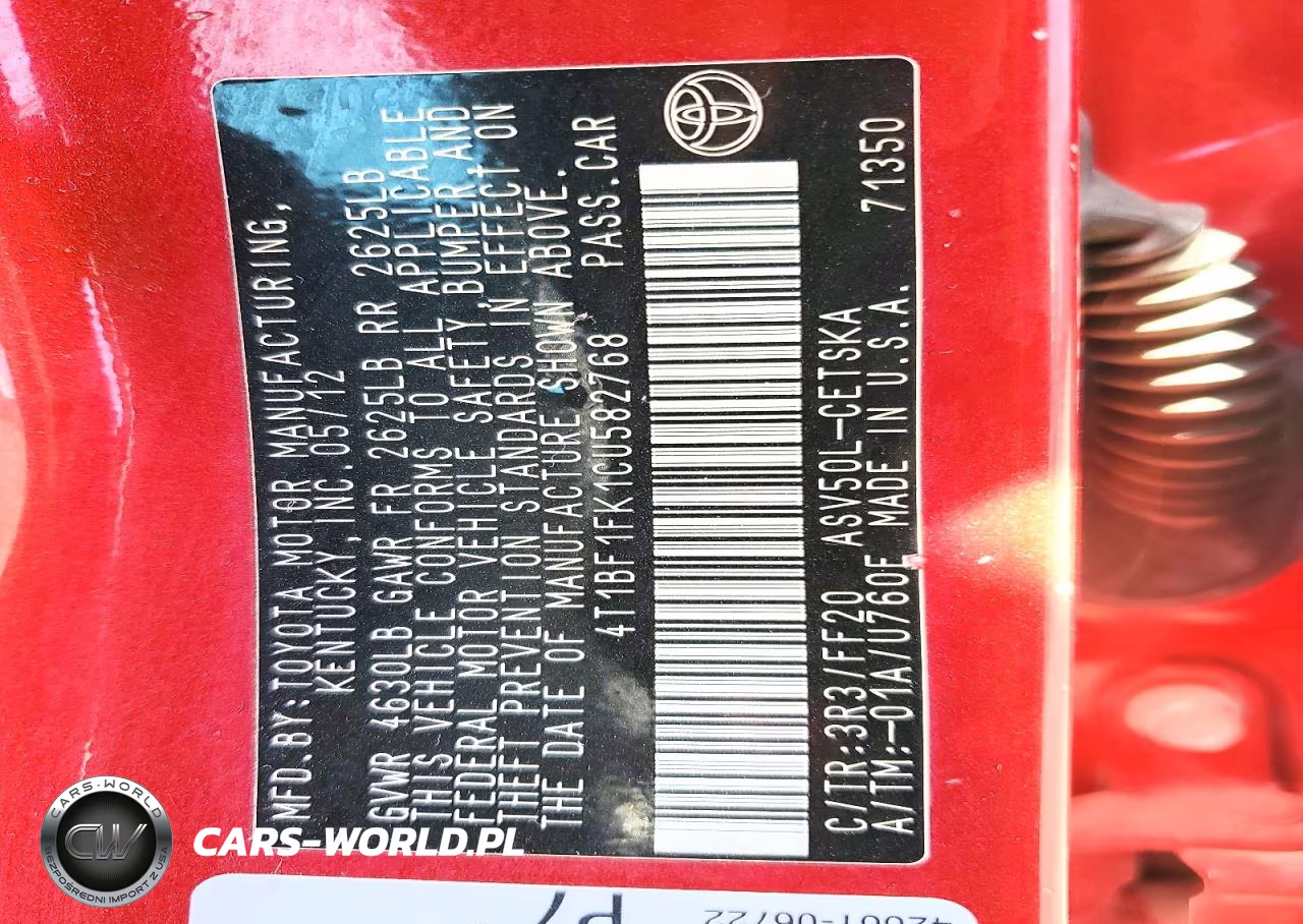 2012 Toyota Camry Se VIN:4T1BF1FK1CU582768 - 12