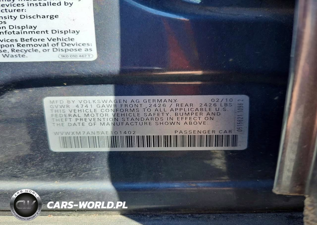 2010 Volkswagen Passat Komfort VIN:WVWXM7AN5AE101402 - 12