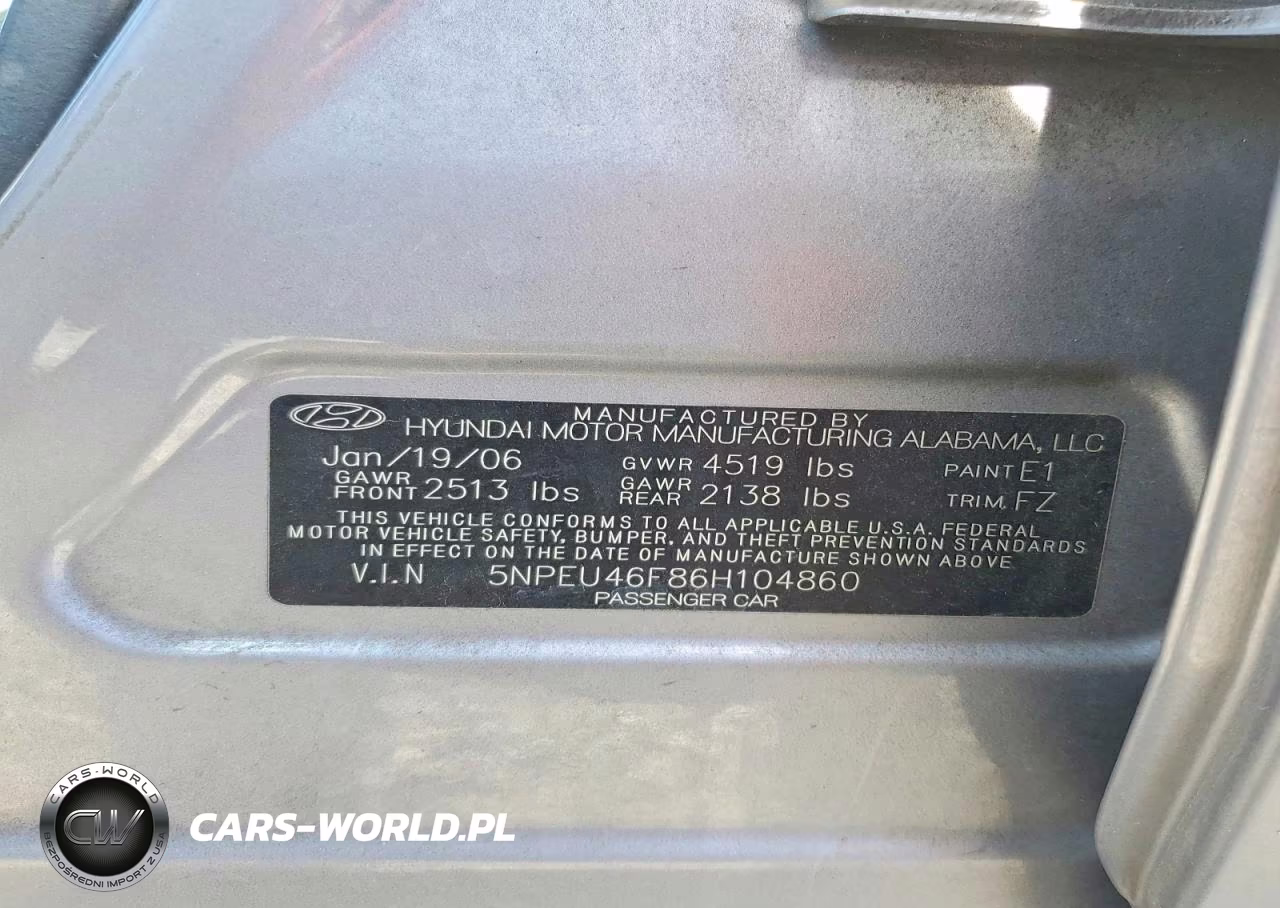 2006 Hyundai Sonata Gls V6 VIN:5NPEU46F86H104860 - 12