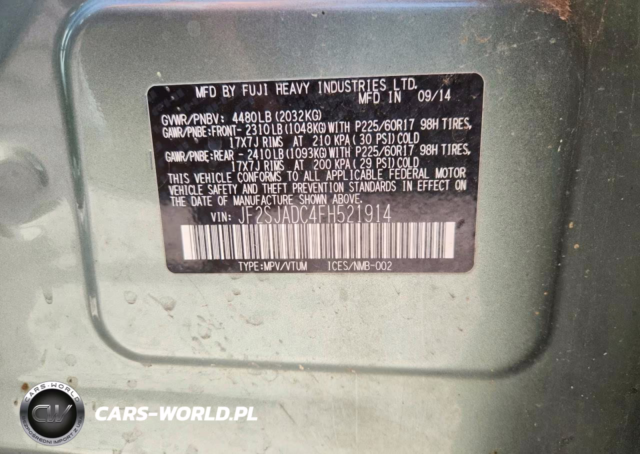 2015 Subaru Forester 2.5I Premium VIN:JF2SJADC4FH521914 - 12