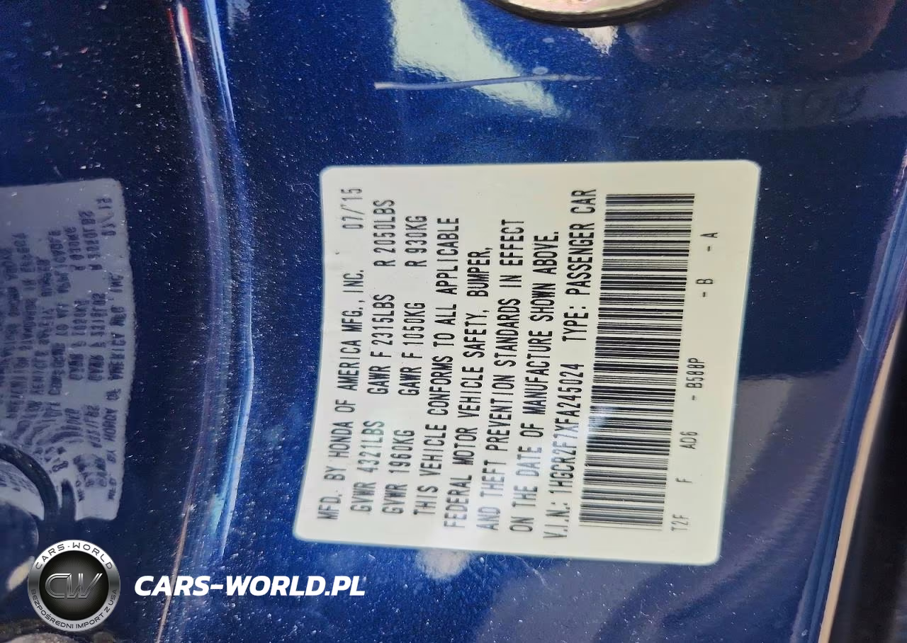 2015 Honda Accord Ex VIN:1HGCR2F7XFA245024 - 12